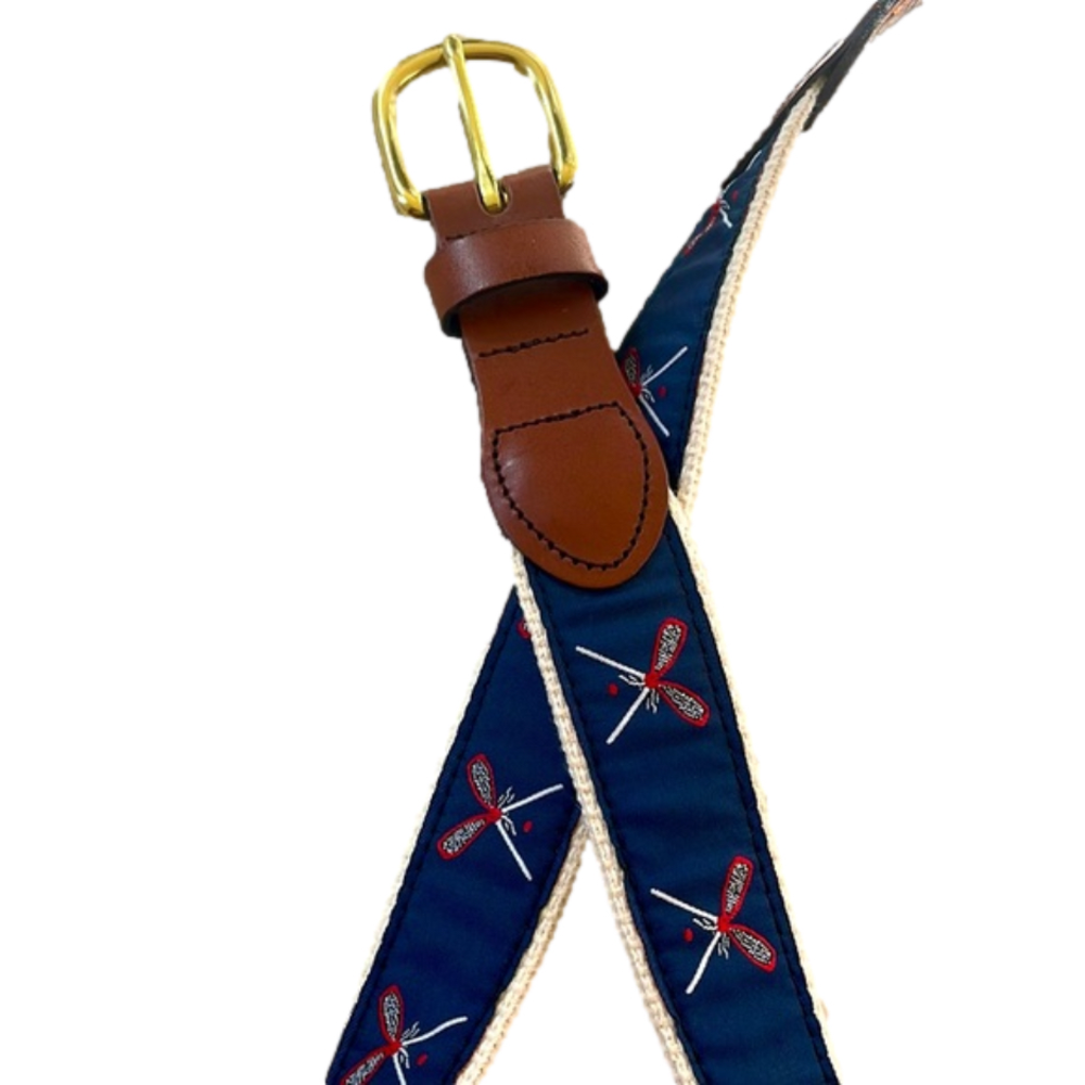 🥍 The Leather Man Lacrosse belt - Navy, red ribbon braided/leather, size 28🥍